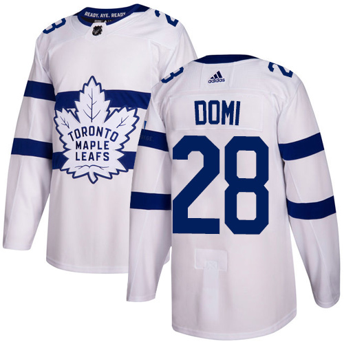 Adidas Maple Leafs #28 Tie Domi White Authentic 2018 Stadium Series Stitched NHL Jersey